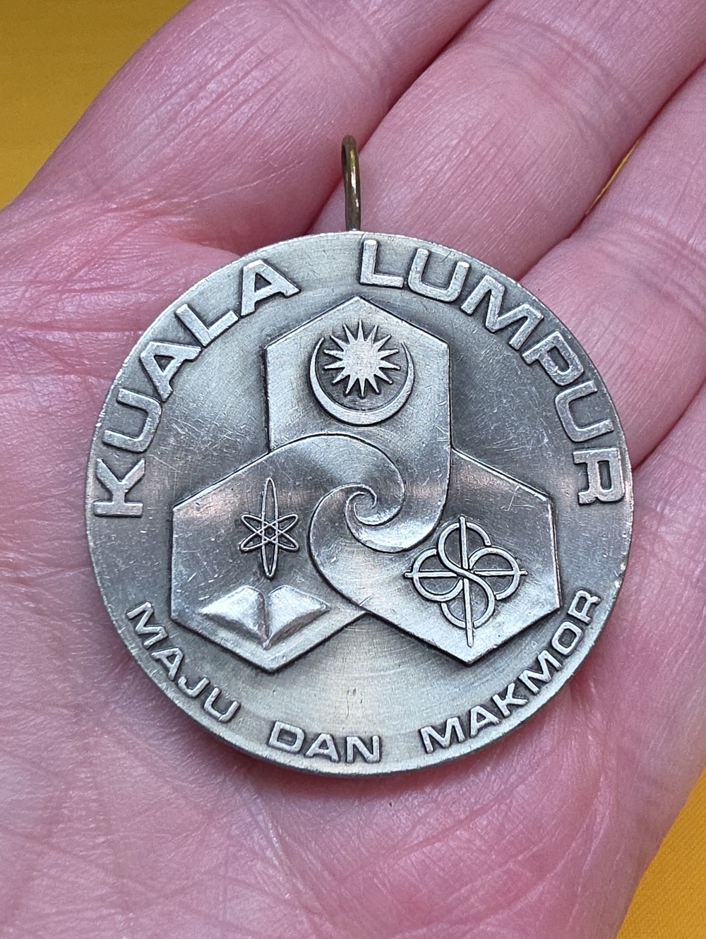 Pewter Engraved Kuala Lumpur Commemorative Pendant Circa 1972